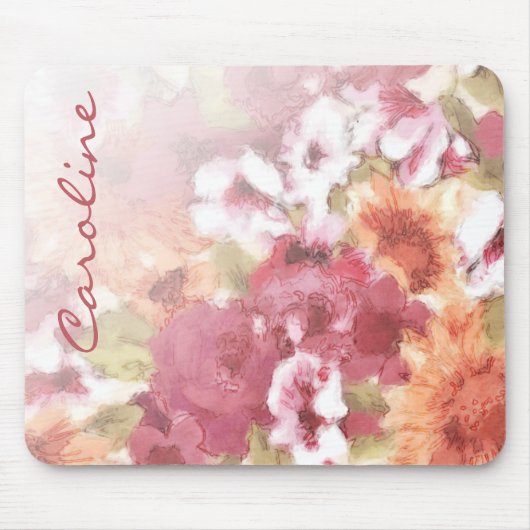 Aangepaste chic Flowers Pattern Waterverf Painting Muismat (Voorkant)