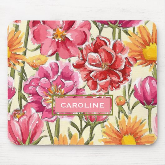 Aangepaste chic Flowers Pattern Waterverf Painting Muismat (Voorkant)