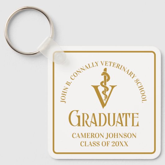 Aangepaste Chic Gold Veterinaire School Afstuderen Sleutelhanger (Voorkant)