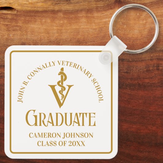 Aangepaste Chic Gold Veterinaire School Afstuderen Sleutelhanger (Achterkant)
