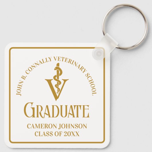 Aangepaste Chic Gold Veterinaire School Afstuderen Sleutelhanger (Achterkant)