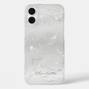 Aangepaste Chic Grijs Zilver Glitter Patroon Girly iPhone 16 Plus Hoesje