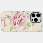 Aangepaste Chic Wit Roze Rozen Groene Bladeren Blo Case-Mate iPhone Case (Achterkant (horizontaal))