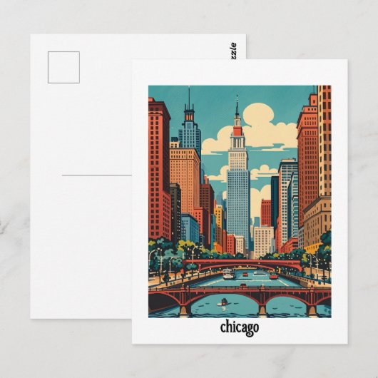 Aangepaste Chicago Illinois Briefkaart (Voorkant / Achterkant)