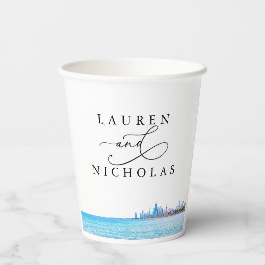 Aangepaste Chicago Skyline Wedding Paper Cups Papieren Bekers (Achterkant)