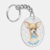 Aangepaste Chihuahua Blue Bowtie Sleutelhanger (Voorkant Links)