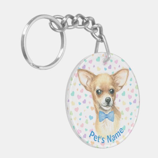 Aangepaste Chihuahua Blue Bowtie Sleutelhanger (Voorkant Links)