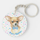 Aangepaste Chihuahua Blue Bowtie Sleutelhanger (Achterkant)