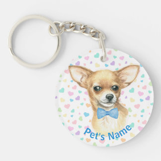 Aangepaste Chihuahua Blue Bowtie Sleutelhanger