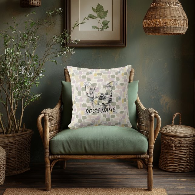 Aangepaste Chihuahua Portret Kussen Abstract Patro (Creator heeft geüpload)