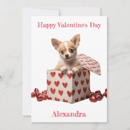 Aangepaste Chihuahua Pup Red Hearts op Box Valenti Feestdagenkaart