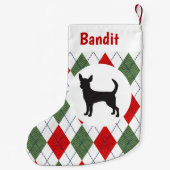 Aangepaste Chihuahua Red en Green Argyle Kleine Kerstsok (Achterkant)