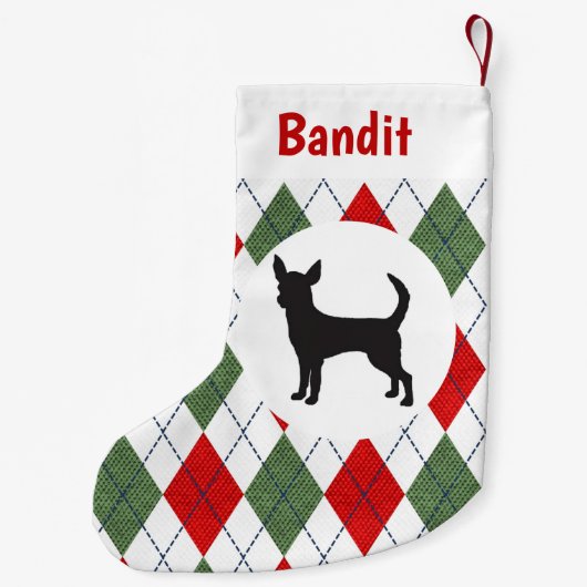Aangepaste Chihuahua Red en Green Argyle Kleine Kerstsok (Achterkant)