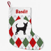 Aangepaste Chihuahua Red en Green Argyle Kleine Kerstsok (Voorkant)
