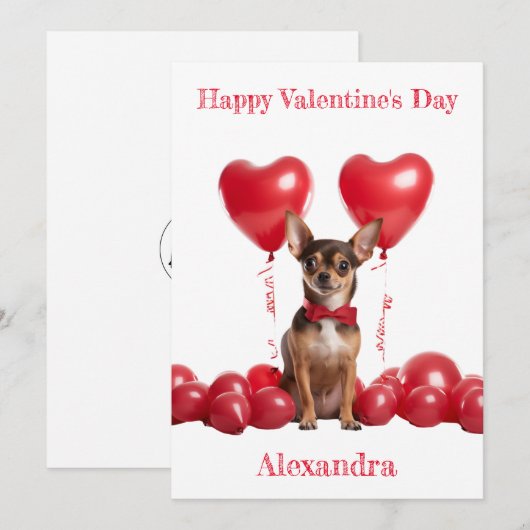 Aangepaste Chihuahua rode hart ballonnen Valentijn Feestdagenkaart (Voorkant / Achterkant)
