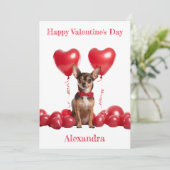 Aangepaste Chihuahua rode hart ballonnen Valentijn Feestdagenkaart (Staand voorkant)