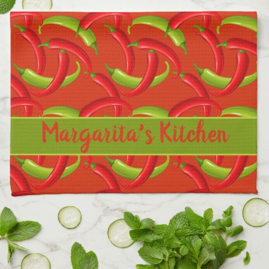 Aangepaste Chili Peppers Theedoek (Gevouwen)