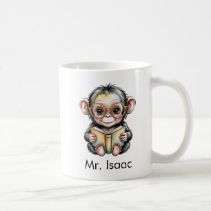 Aangepaste chimpansee die een boek leest koffiemok