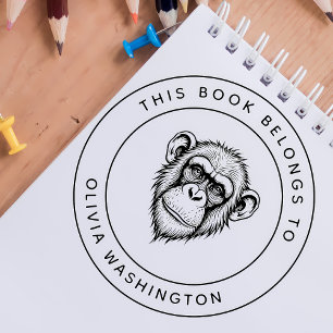 Aangepaste chimpansee Dit boek hoort bij de naam v Rubberstempel