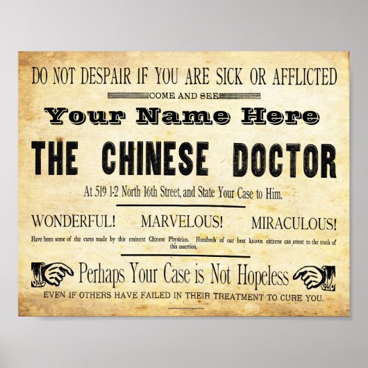 Aangepaste Chinese Doctor Sign Poster (Voorkant)