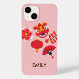Aangepaste Chinese Nieuwjaar Iconen Roze Bloesem Case-Mate iPhone 14 Hoesje