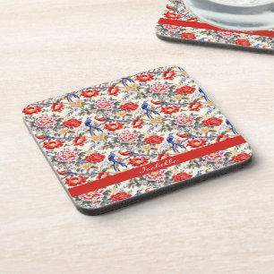 Aangepaste Chinoiserie Aziatische Bloem Roze Blauw Bier Onderzetter