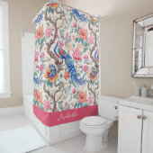 Aangepaste Chinoiserie Aziatische bloemenlandschap Douchegordijn (In situ)