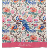 Aangepaste Chinoiserie Aziatische bloemenlandschap Douchegordijn (Voorkant)