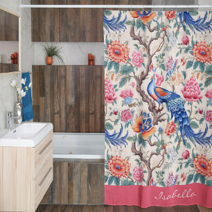 Aangepaste Chinoiserie Aziatische bloemenlandschap Douchegordijn