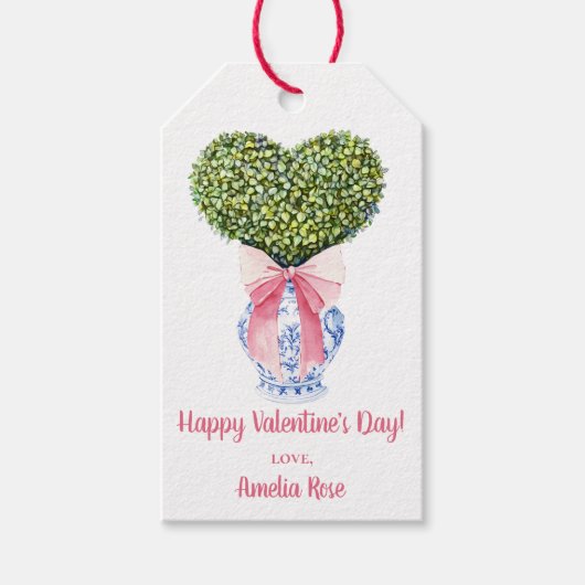 Aangepaste Chinoiserie Hart Topiary Valentijnsdag Cadeaulabel (Voorkant)