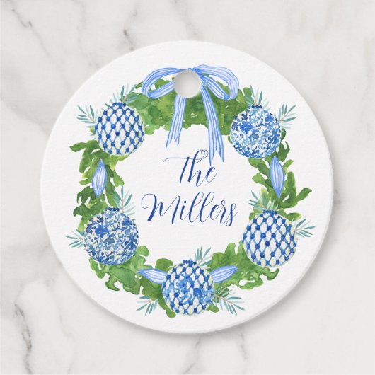 Aangepaste Chinoiserie Holiday Wreath, Grandmillen Bedankjes Labels (Voorkant)