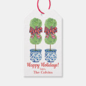 Aangepaste Chinoiserie Topiary Kerstmis, Tartan Cadeaulabel (Voorkant)