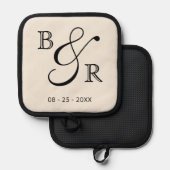 Aangepaste chique kalligrafie paar namen Initialen Pannenlap (Voorkant / Achterkant)