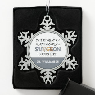 Aangepaste chirurg Geweldige chirurgische schenkin Tin Sneeuwvlok Ornament