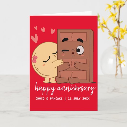 Aangepaste Choco & Pancake Gelukkig Huwelijksjubil Kaart (Gele Bloem)