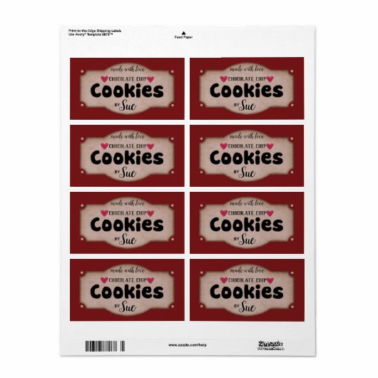 Aangepaste Chocolade Chip Cookie Labels (Full Sheet)
