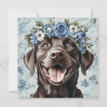 Aangepaste Chocolade Labrador Hond Blauwe Bloemeng