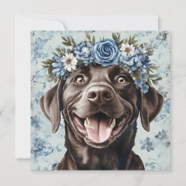 Aangepaste Chocolade Labrador Hond Blauwe Bloemeng Kaart