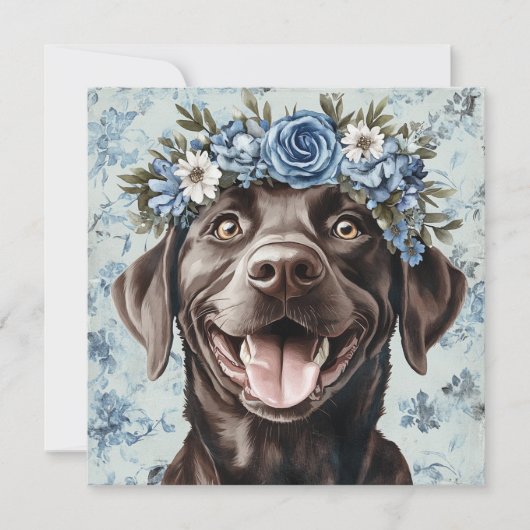 Aangepaste Chocolade Labrador Hond Blauwe Bloemeng Kaart (Voorkant)