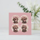 Aangepaste Chocolade Labrador Hond Roze Bloemengro Kaart (Staand voorkant)