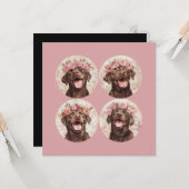 Aangepaste Chocolade Labrador Hond Roze Bloemengro Kaart (Voorkant / Achterkant in situ)