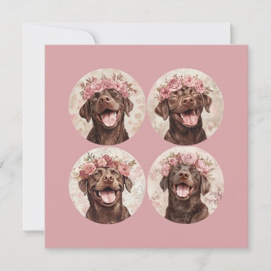 Aangepaste Chocolade Labrador Hond Roze Bloemengro Kaart (Voorkant)