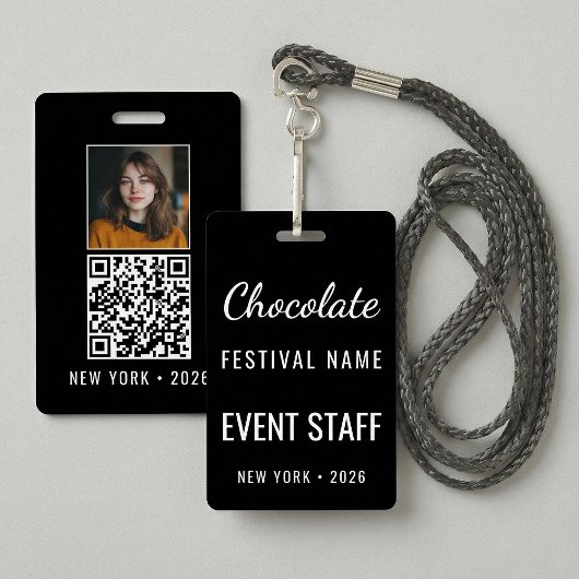 Aangepaste chocoladefestival foto QR-code personee Badge