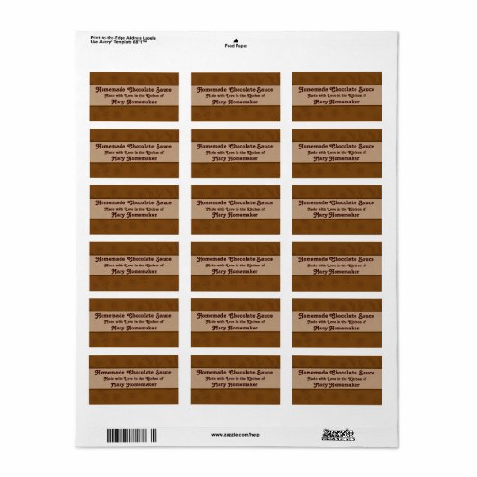 Aangepaste chocoladesaus of Fudge Sauce Labels (Full Sheet)