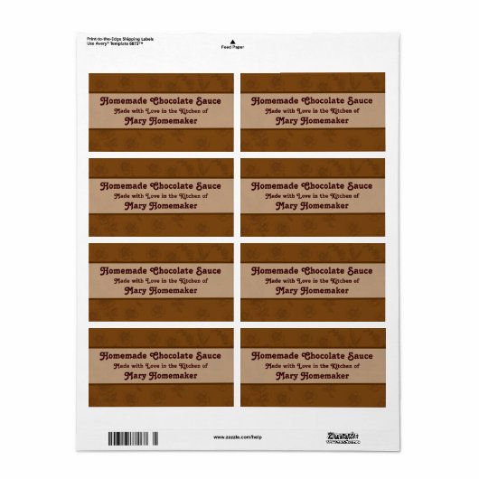 Aangepaste chocoladesaus of Fudge Sauce Labels (Full Sheet)
