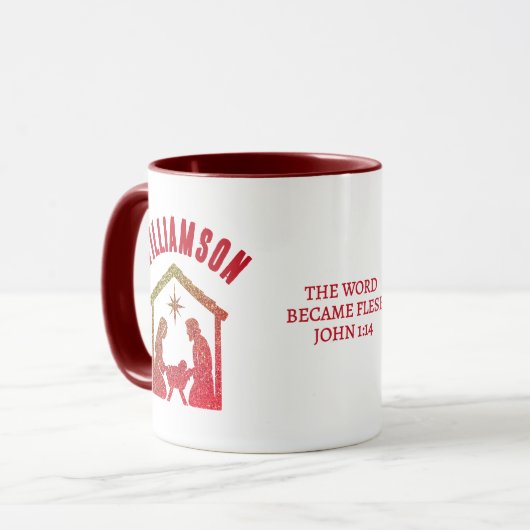 Aangepaste Christelijke Glitter Kerstmisfamilie Mok (Voorkant links)