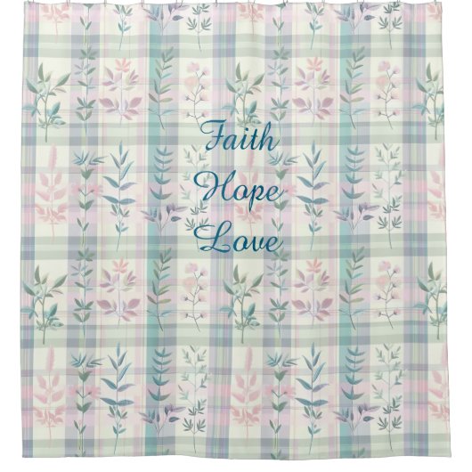 Aangepaste Christelijke Quote Licht Pastel Plaid Douchegordijn (Voorkant)