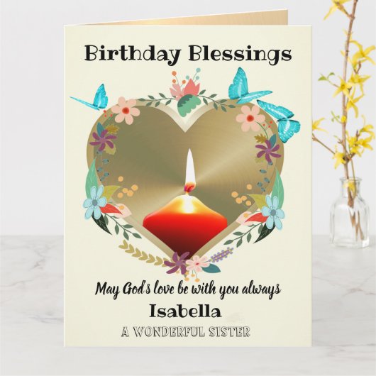 Aangepaste Christelijke verjaardagskaart voor zust Kaart (Gele Bloem)