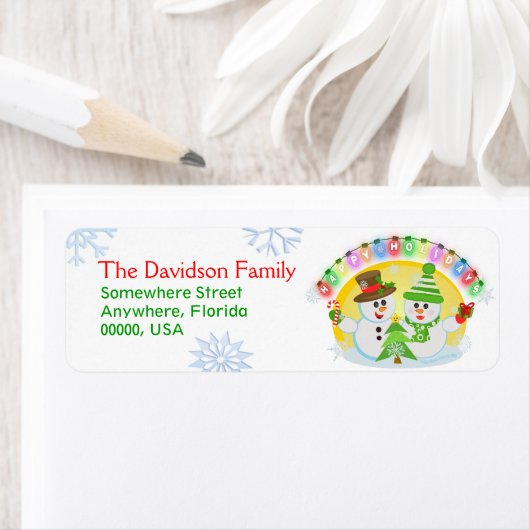 Aangepaste Christmas Snowmen retour adreslabels Etiket (Insitu)