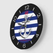 Aangepaste Chrome Anchor Navy Blue Stripes Dial Grote Klok (Hoek)